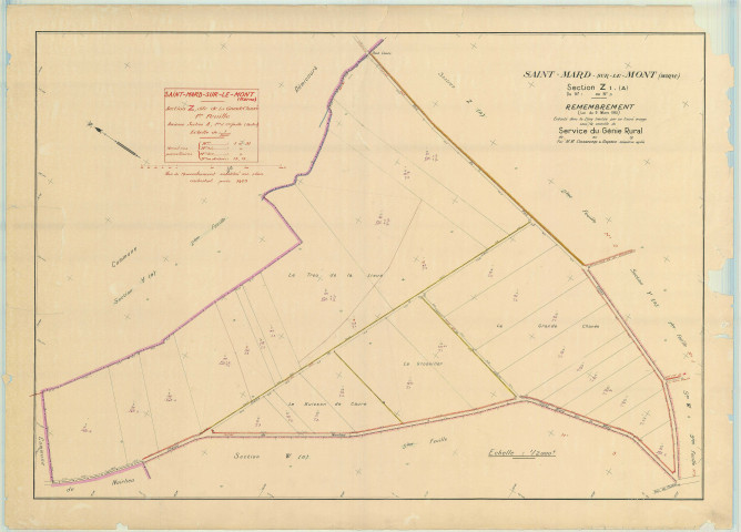 Saint-Mard-sur-le-Mont (51500). Section Z1 échelle 1/2000, plan remembré pour 1953 (ancienne section A), plan régulier (papier)