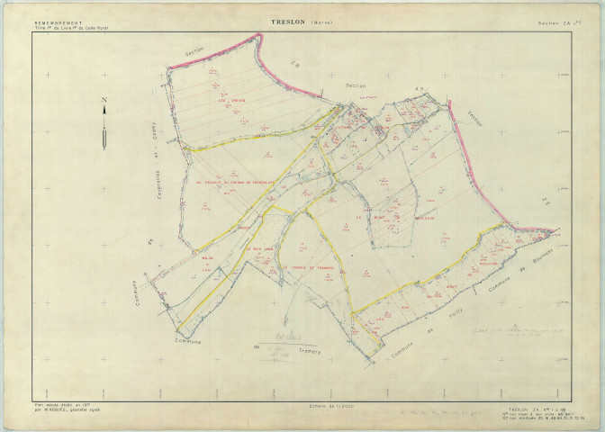 Treslon (51581). Section ZA-1 échelle 1/2000, plan remembré pour 1975, plan régulier (papier armé).
