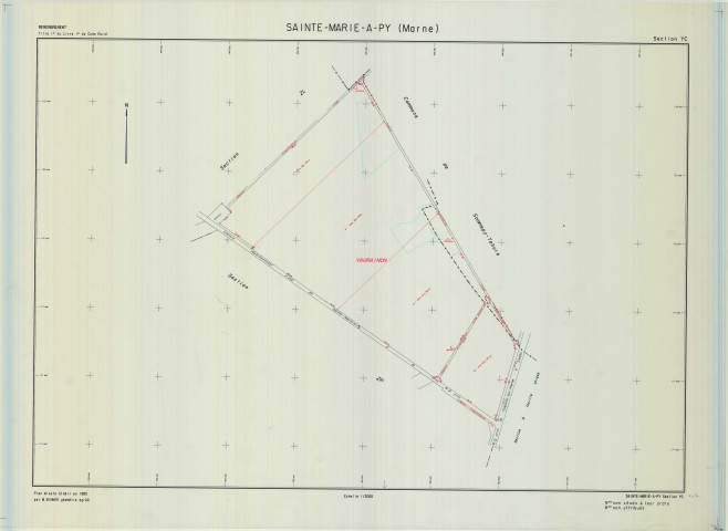 Sainte-Marie-à-Py (51501). Section YC échelle 1/2000, plan remembré pour 1982, plan régulier (calque)
