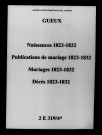 Gueux. Naissances, publications de mariage, mariages, décès 1823-1832