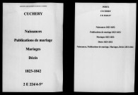 Cuchery. Naissances, publications de mariage, mariages, décès 1833-1842
