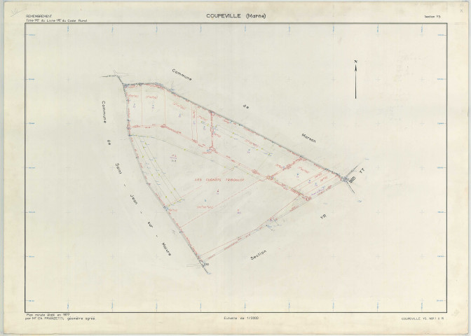 Coupéville (51179). Section YS échelle 1/2000, plan remembré pour 1977, plan régulier (papier armé)