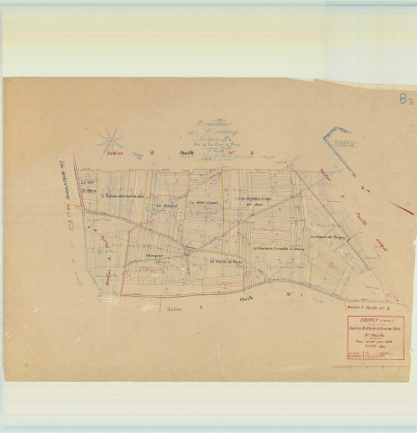 Courcy (51183). Section  B3 échelle 1/2500, plan mis à jour pour 1938, plan non régulier (papier).