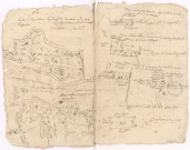 Plan terrier. Village et terroir de Bouy appartenant à Madame l'Abbesse d'Avenay, XVI-XVIIIème s. lieudit "le prez Madame", "bois la Louvièrre".