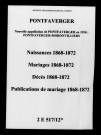 Pontfaverger. Naissances, mariages, décès, publications de mariage 1868-1872