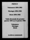 Pringy. Naissances, mariages, décès et tables décennales des naissances, mariages, décès 1893-1902
