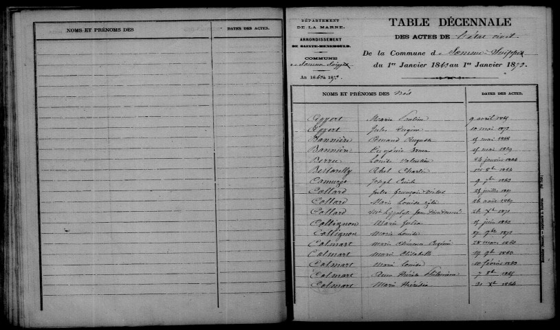 Somme-Suippe. Table décennale 1863-1872
