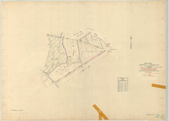 Broussy-le-Grand (51090). Section X échelle 1/2000, plan remembré pour 01/01/1957, régulier avant 20/03/1980 (papier)