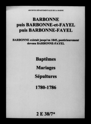 Barbonne. Baptêmes, mariages, sépultures 1780-1786
