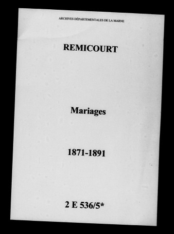 Remicourt. Mariages 1871-1891