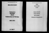 Branscourt. Naissances, mariages, décès, publications de mariage 1863-1872