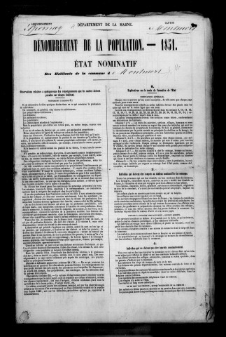Montmort. Dénombrement de la population 1851