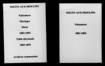 Sogny-aux-Moulins. Naissances, mariages, décès et tables décennales des naissances, mariages, décès 1883-1892