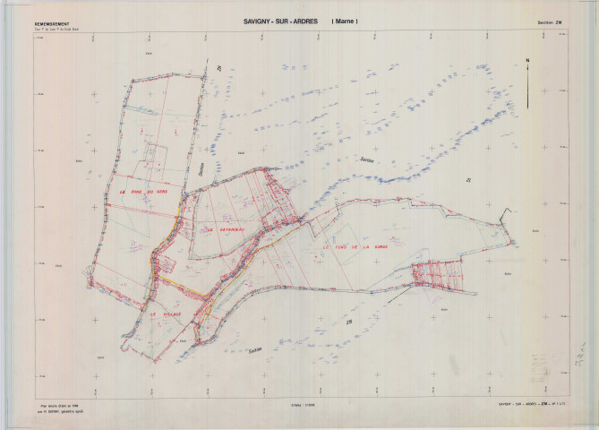 Savigny-sur-Ardres (51527). Section ZM échelle 1/2000, plan renouvelé pour 1990, plan régulier de qualité P5 (calque).
