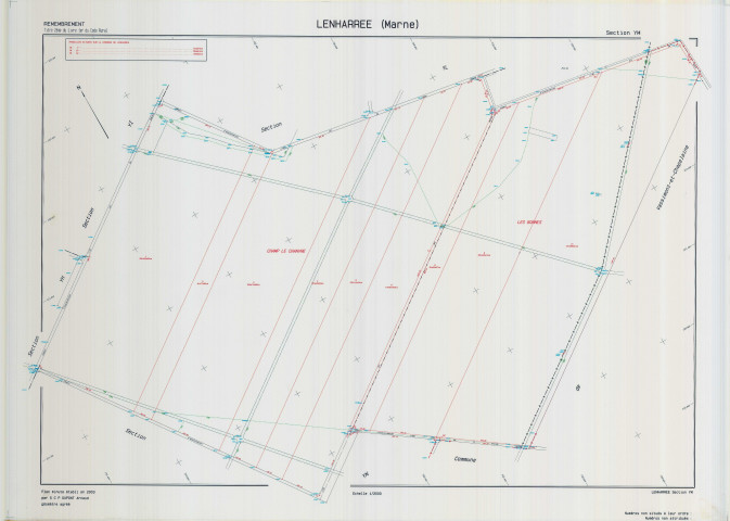 Lenharrée (51319). Section YM échelle 1/2000, plan remembré pour 01/01/2003, plan régulier de qualité P5 (calque)