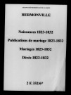 Hermonville. Naissances, publications de mariage, mariages, décès 1823-1832