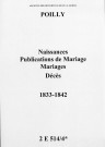 Poilly. Naissances, publications de mariage, mariages, décès 1833-1842