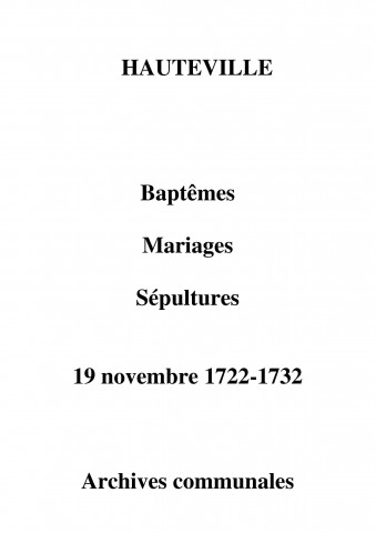 Hauteville. Baptêmes, mariages, sépultures 1722-1732
