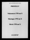 Prouilly. Naissances, mariages, décès 1793-an X