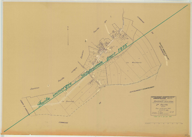 Giffaumont-Champaubert (51269). Section 123 H2 échelle 1/2000, plan mis à jour pour 1972, plan non régulier (calque)