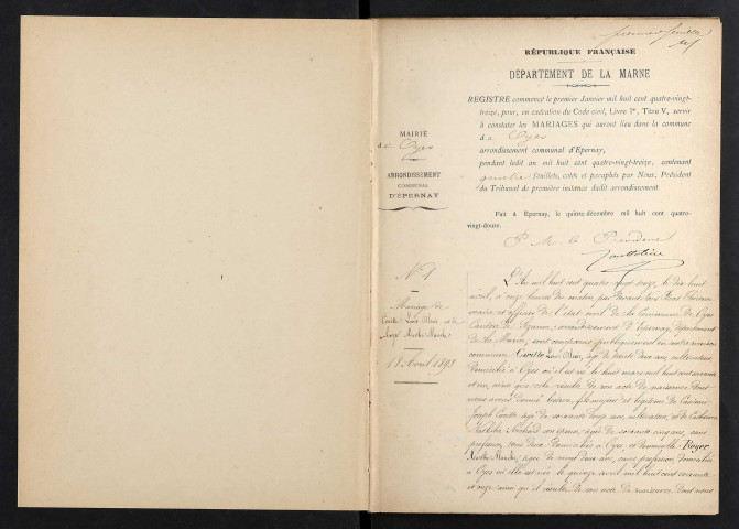 Oyes. Mariages 1893-1929