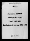 Verzy. Naissances, mariages, décès, publications de mariage 1883-1892