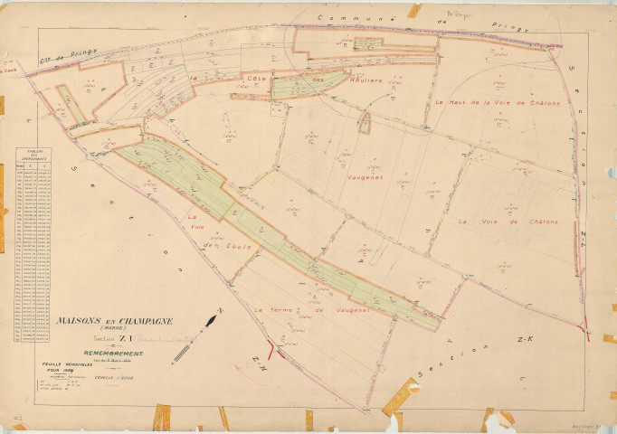 Maisons-en-Champagne (51340). Section ZI échelle 1/2000, plan remembré pour 1959 (Renouvelé pour 1959), plan régulier (papier)