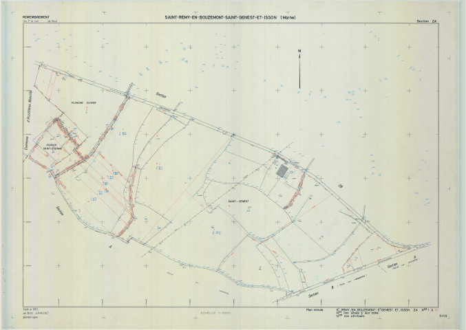 Saint-Remy-en-Bouzemont-Saint-Genest-et-Isson (51513). Section ZA échelle 1/2000, plan remembré pour 1985, plan régulier (calque)