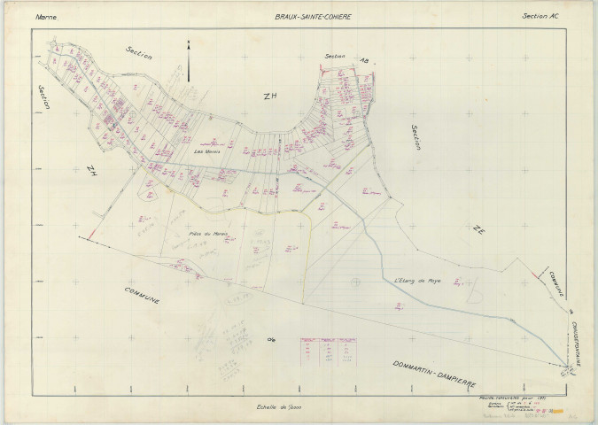 Braux-Sainte-Cohière (51082). Section AC échelle 1/2000, plan renouvelé pour 1971, plan régulier (papier armé)