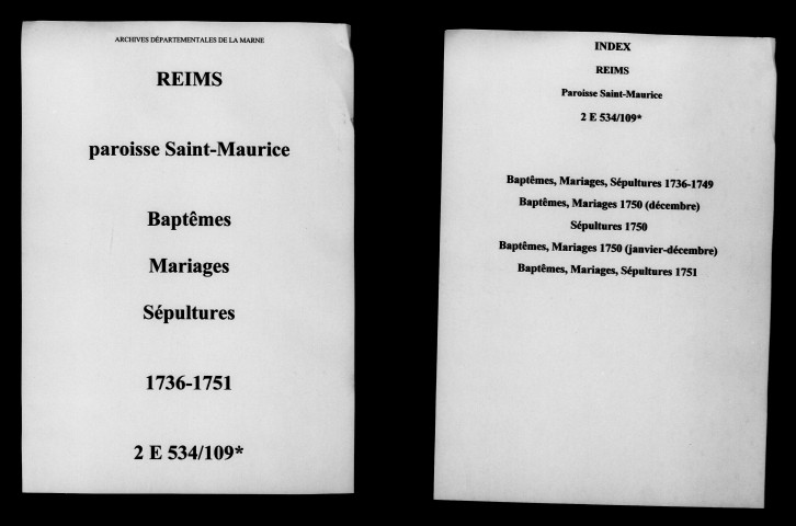 Reims. Saint-Maurice. Baptêmes, mariages, sépultures 1736-1751