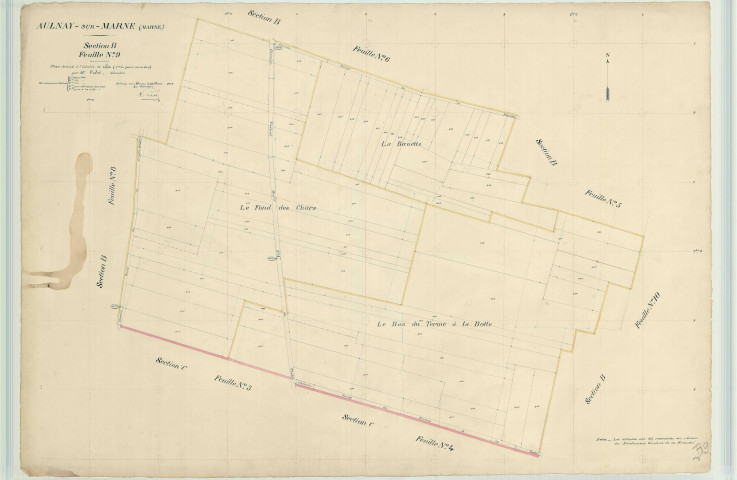 Aulnay-sur-Marne (51023). Section B9 1 échelle 1/1000, plan dressé pour 1912, plan non régulier (papier)