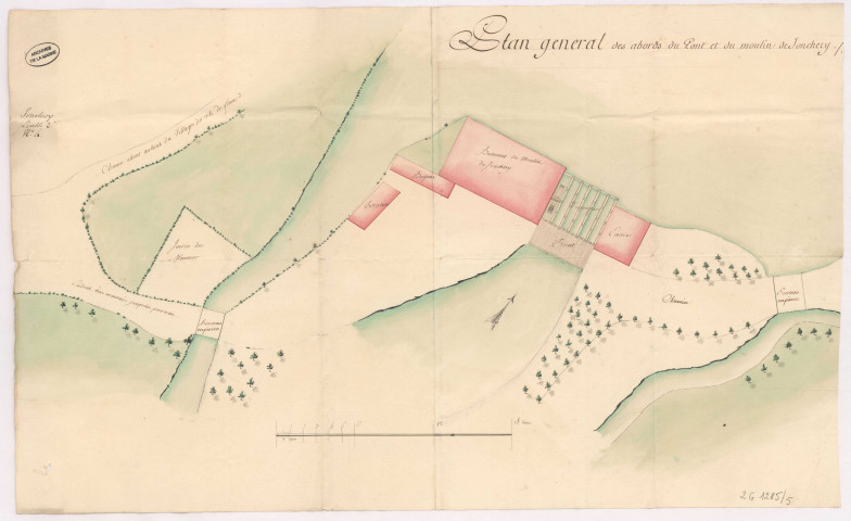 Plan général des abords du pont et du moulin de Jonchery-sur-Vesle (vers 1750)