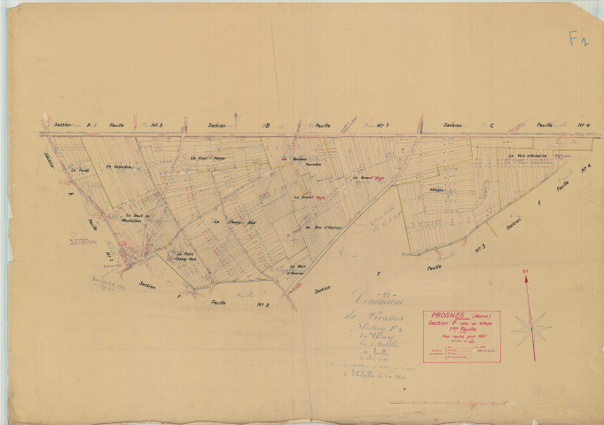 Prosnes (51447). Section F1 échelle 1/2500, plan mis à jour pour 1937, plan non régulier (papier).