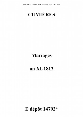 Cumières. Mariages an XI-1812
