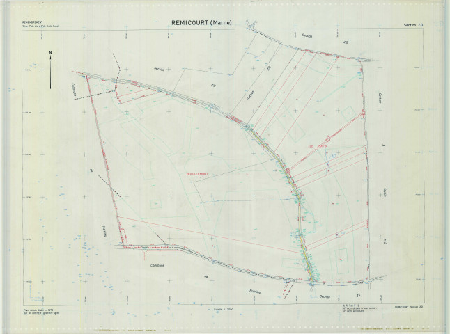 Remicourt (51456). Section ZD échelle 1/2000, plan remembré pour 1978, plan régulier (calque)