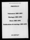 Prouilly. Naissances, mariages, décès, publications de mariage 1883-1892