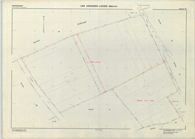 Grandes-Loges (Les) (51278). Section ZT échelle 1/2000, plan remembré pour 1977, plan régulier (papier armé)