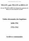 Tilloy. Tables des baptêmes 1690-1763