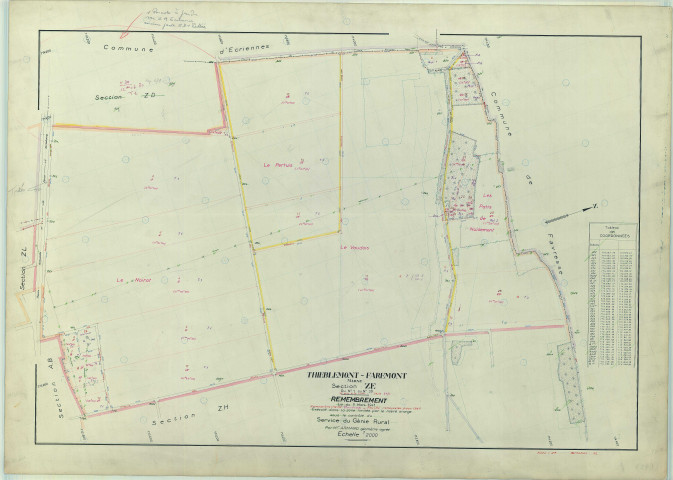 Thiéblemont-Farémont (51567). Section ZE échelle 1/2000, plan remembré pour 1967, plan régulier (papier armé)