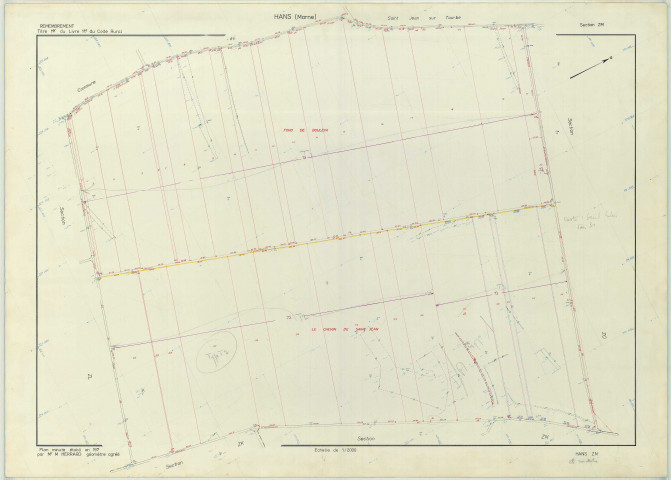 Hans (51283). Section ZM échelle 1/2000, plan remembré pour 1974, plan régulier (papier armé)