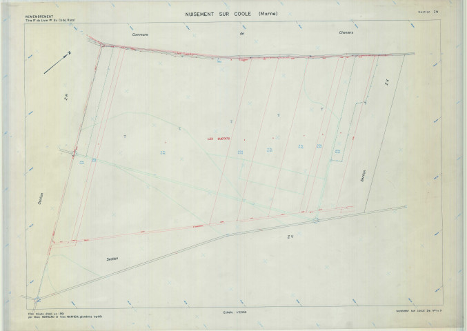 Nuisement-sur-Coole (51409). Section ZW échelle 1/2000, plan remembré pour 1991, plan régulier (calque)