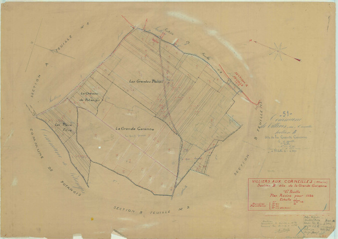 Villiers-aux-Corneilles (51642). Section B1 échelle 1/2500, plan mis à jour pour 01/01/1934, non régulier (papier)