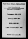 Neuville-sous-Arzillières. Naissances, mariages, décès et tables décennales des naissances, mariages, décès 1883-1892