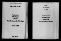 Branscourt. Naissances, mariages, décès, publications de mariage 1873-1882