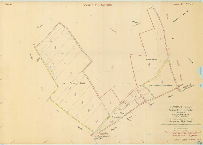 Sommepy-Tahure (51544). Section Z1 échelle 1/2000, plan remembré pour 1956, plan régulier (papier)