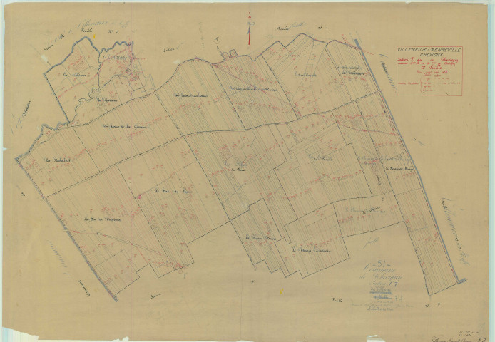 Villeneuve-Renneville-Chevigny (51627). Section F2 échelle 1/2500, plan mis à jour pour 1935 (ancienne section A), plan non régulier (papier)