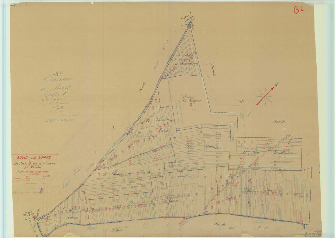 Boult-sur-Suippe (51074). Section B2 échelle 1/2500, plan mis à jour pour 1934, plan non régulier (papier).
