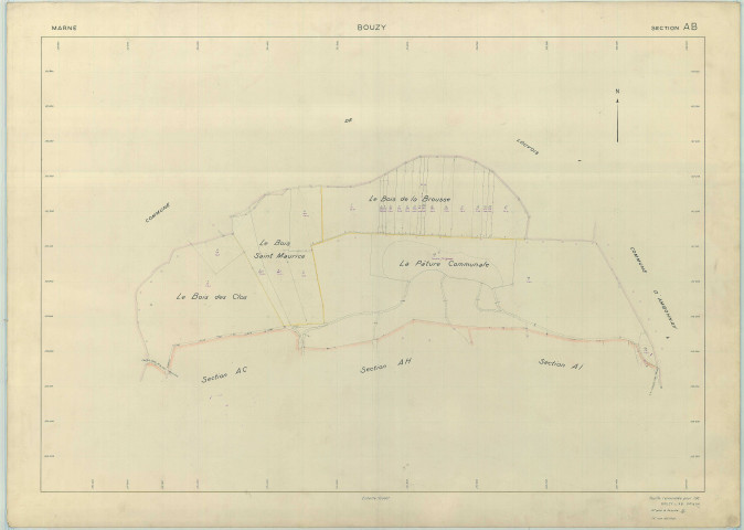 Bouzy (51079). Section AB échelle 1/2000, plan renouvelé pour 1958, plan régulier (papier armé).