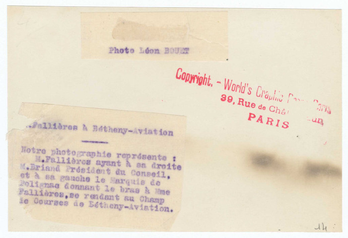 Visite du Président de la République Armand Fallières à Bétheny, avec à ses côtés, M. Briand, président du Conseil, le Marquis de Polignac et Mme Fallières / Léon Bouet