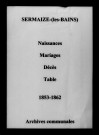 Sermaize-sur-Saulx. Naissances, mariages, décès et tables décennales des naissances, mariages, décès 1853-1862